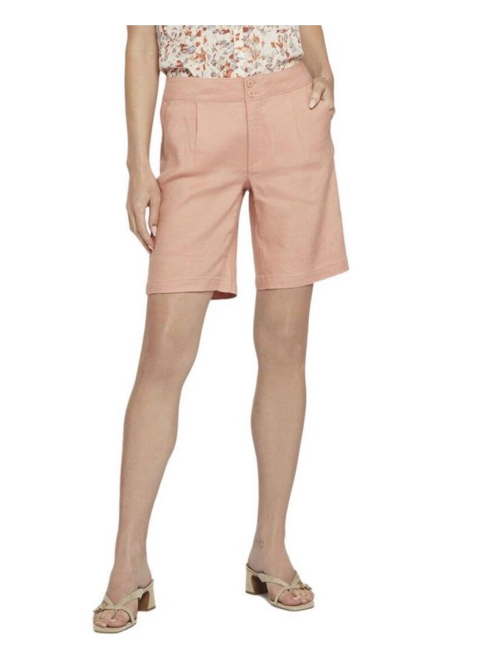 NYDJ Linen Blend Peachy Pink Bermuda Shorts, Sz 16P.